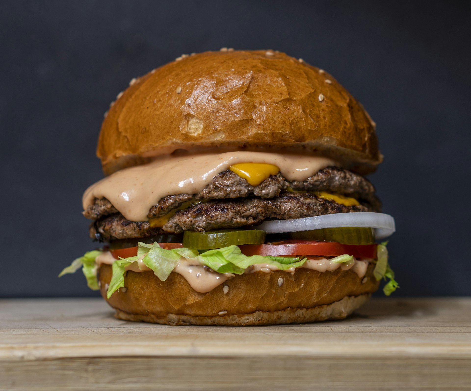Gourmet burger with fries